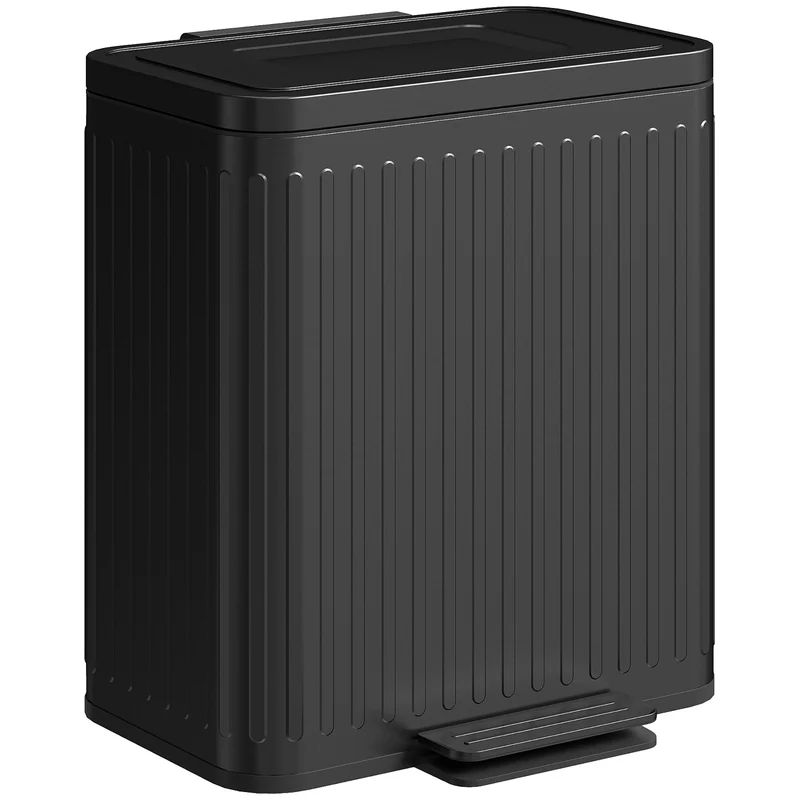 Poubelle double cuisine 45,5 x 36,5 x 51 cm 2 x 20 l pédale seaux amovibles couvercle maintien moderne en métal noir 21_0005901