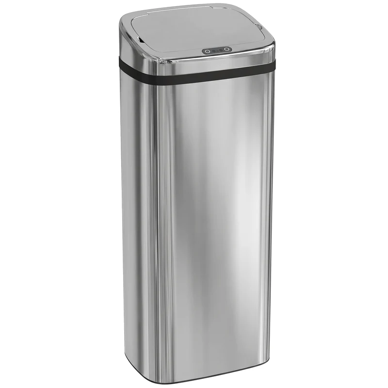 Poubelle automatique à capteur ouverture mains libres 33 x 25 x 84 cm 50 l hygiénique moderne en acier inoxydable argent 21_0005899