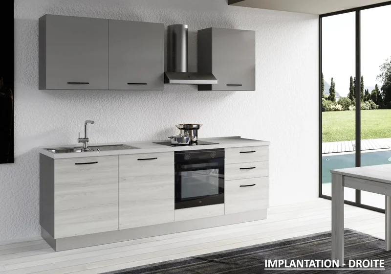 Cuisine Intégrée Chêne Gris STAR 240 - Électroménager Inclus