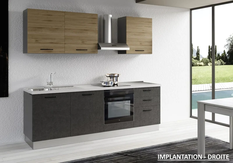 Cuisine Intégrée Titane Chêne STAR 240 - Électroménager Inclus