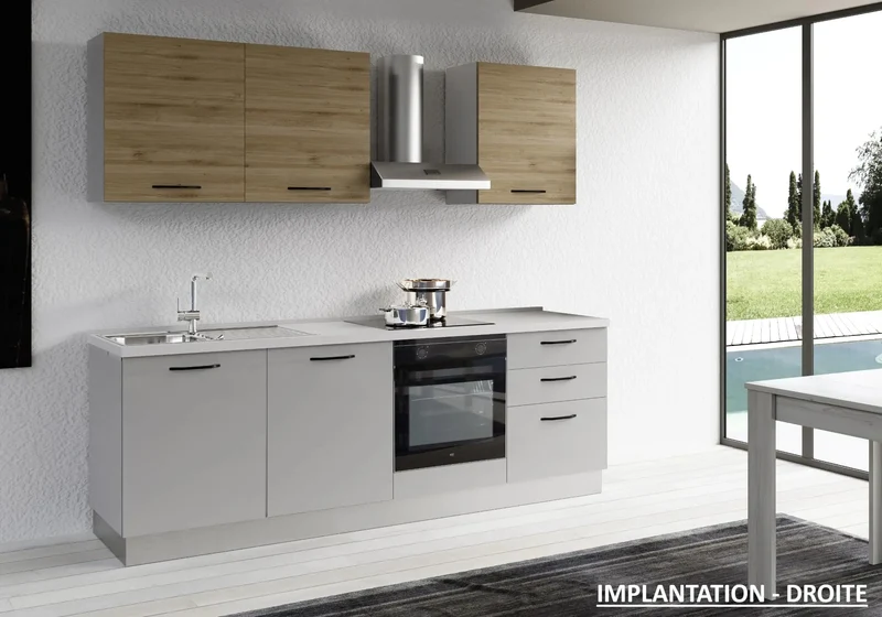 Cuisine Intégrée Gris Chêne STAR 240 - Électroménager Inclus