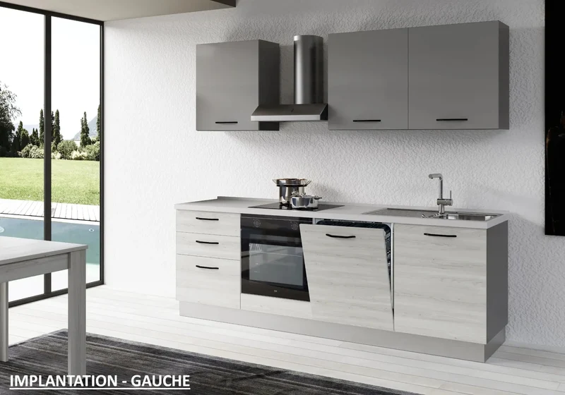 Cuisine Équipée Chêne Gris STAR 240 - Électroménager Inclus