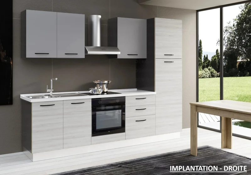 Cuisine Complète Chêne Gris STAR 255 - Électroménager Inclus