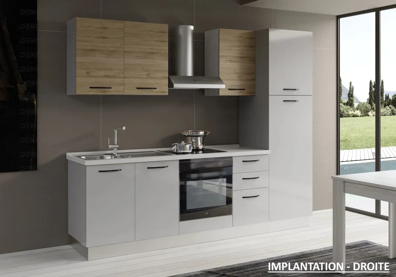 Cuisine Complète Gris Chêne STAR 255 - Électroménager Inclus