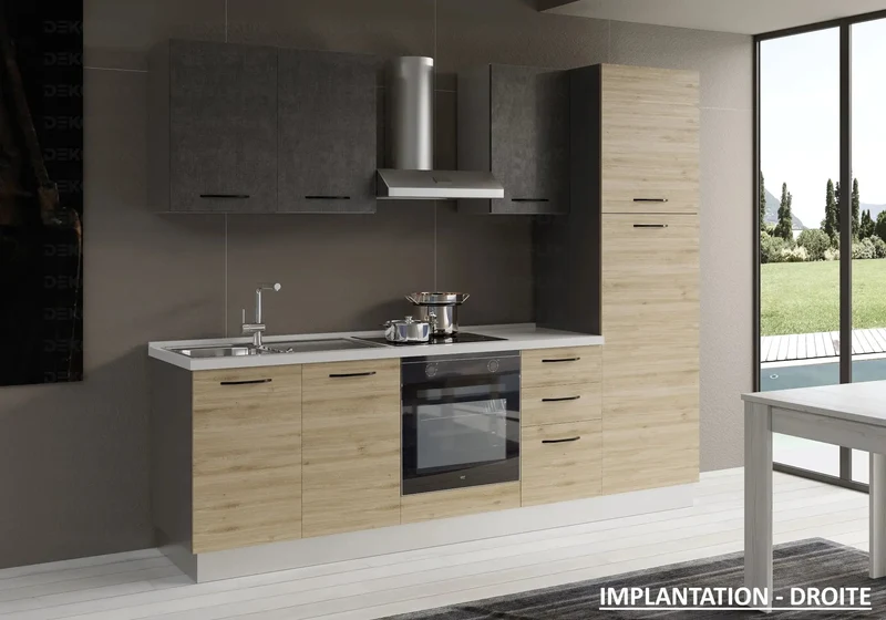 Cuisine Complète Chêne Titane STAR 255 - Électroménager Inclus