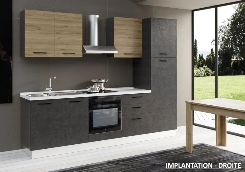 Cuisine Aménagée Titane Chêne STAR 270 - Électroménager Inclus