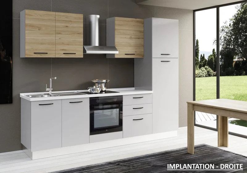 Cuisine Aménagée Gris Chêne STAR 270 - Électroménager Inclus