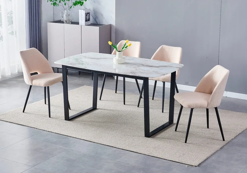 Ensemble table chaise noire marbre beige - Lyly