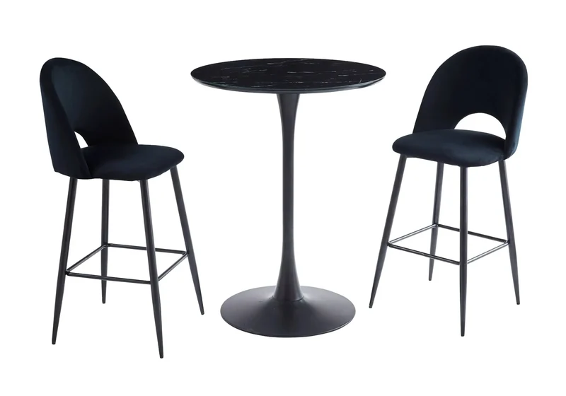 Ensemble table chaise bar noire marbre noir - Viola
