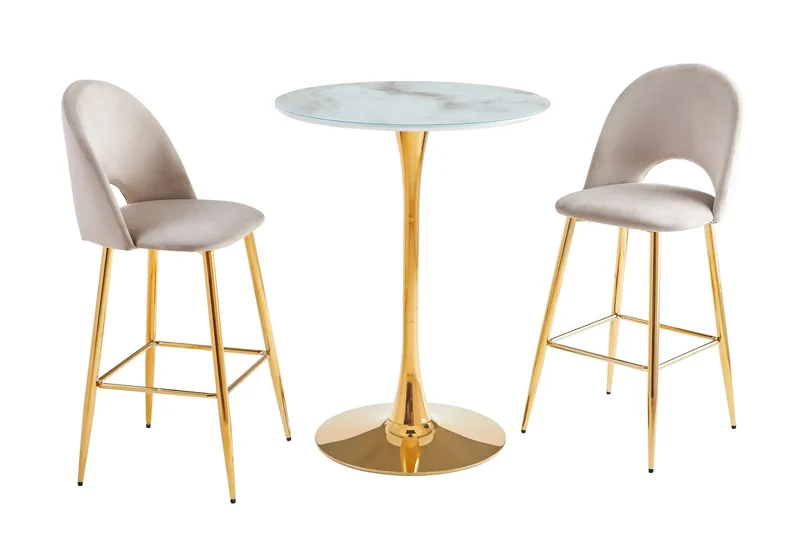 Ensemble table chaise bar dorée marbre blanc - Viola