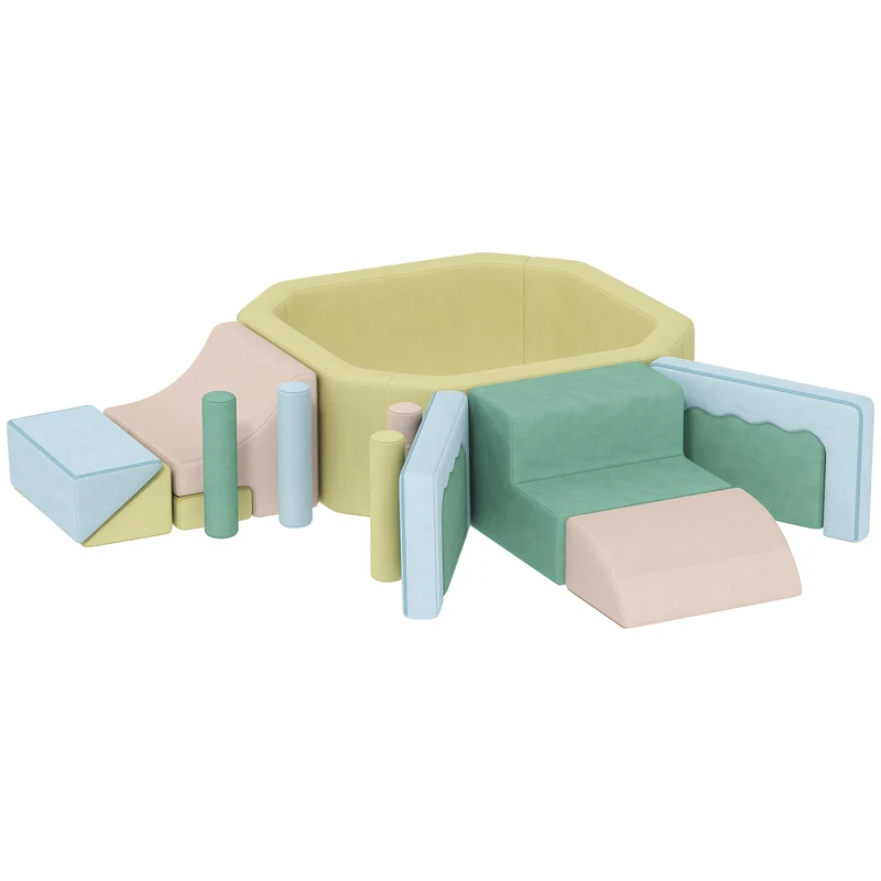 Parcours motricité bébé aire de jeu modulable 160 x 137,5 x 30 cm sécurisé housse lavable scandinave en velours rose 21_0000734