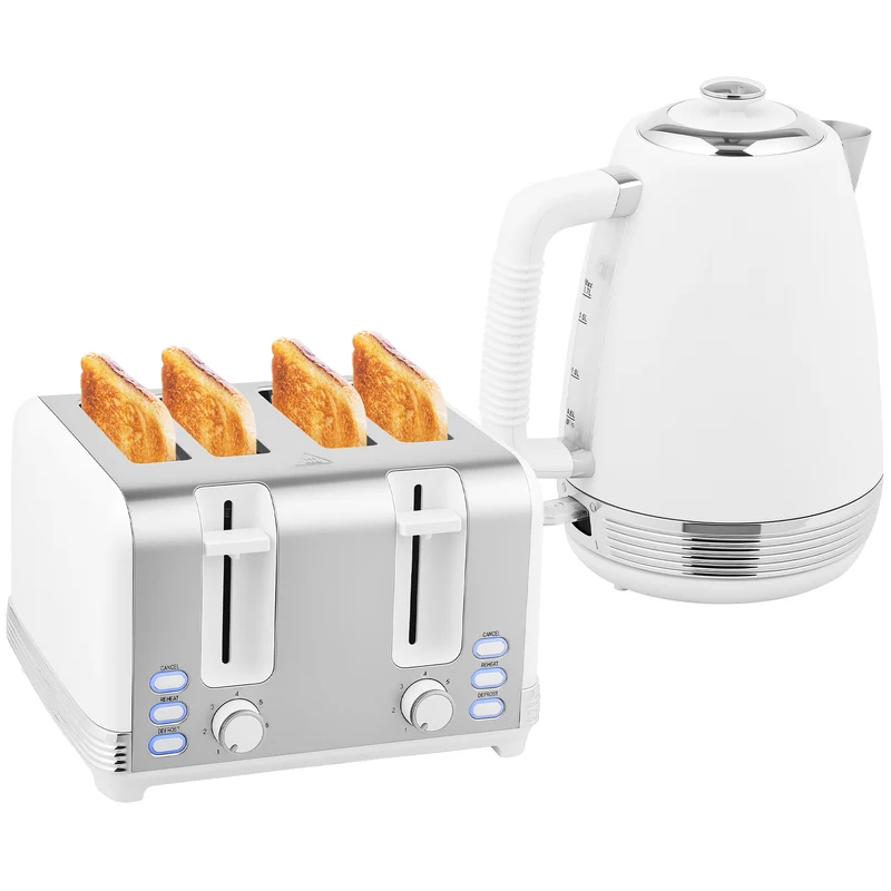 Ensemble bouilloire et grille-pain 29.2 x 26.5 x 18.8 cm 1,7 l 7 niveaux sécurisée moderne en acier inoxydable blanc 21_0000961