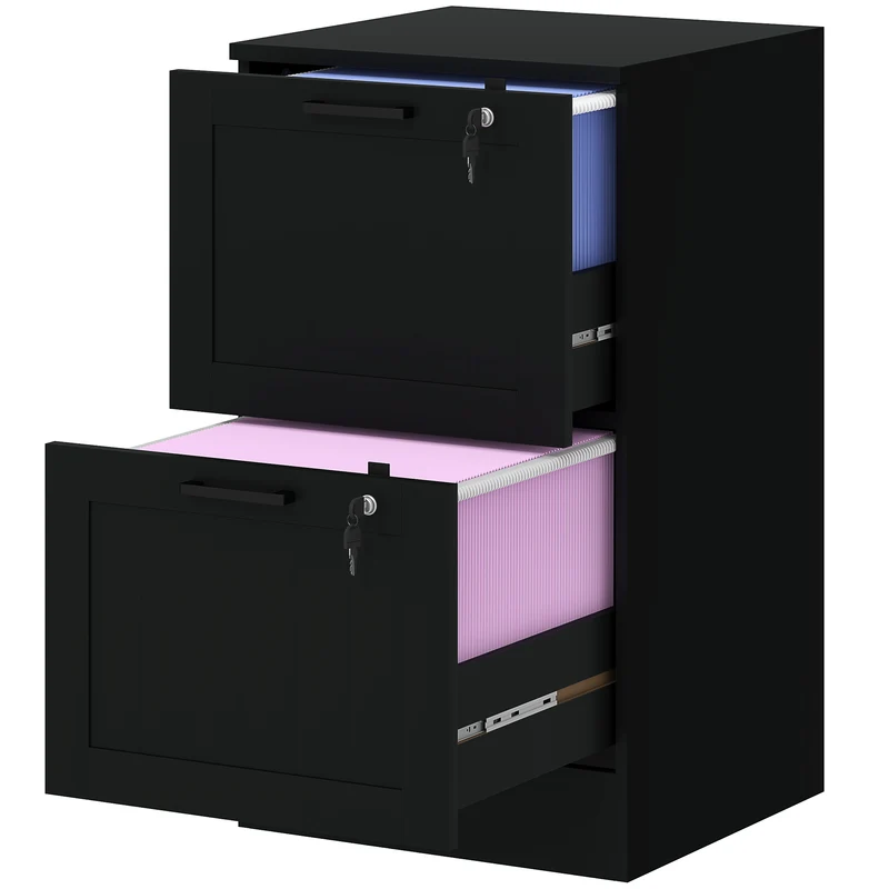 Caisson de bureau 2 tiroirs verrouillables support imprimante 40 x 40 x 71 cm gain de place design moderne en MDF noir 21_0006400