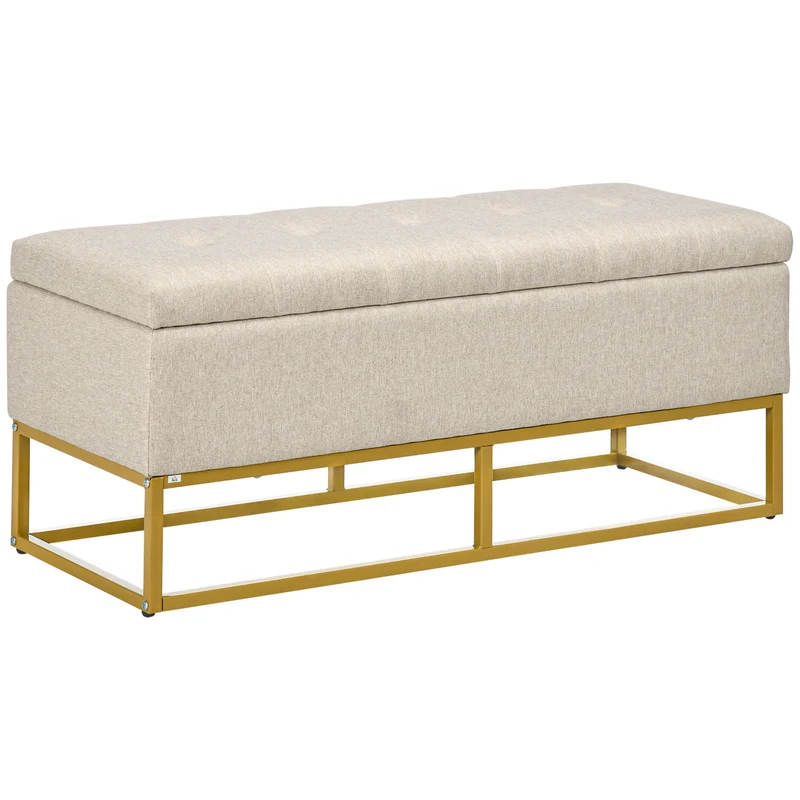 Banquette coffre capitonnée entrée 110 x 44 x 48 cm rangement sécurisé assise douce style classique en polyester beige 21_0002902
