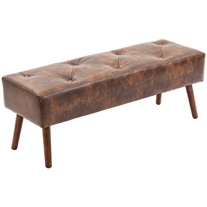 Banquette bout de lit capitonnée à boutons 114 x 38 x 42 cm confort optimal montage facile vintage chic en PU marron 21_0001577
