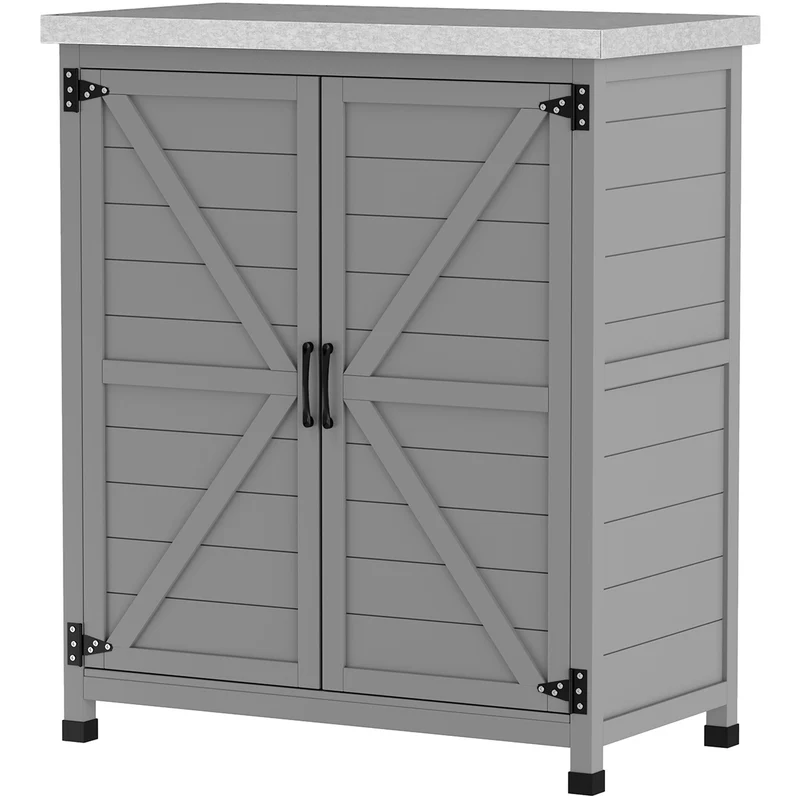 Armoire de jardin avec plan de travail 79 x 43 x 92 cm résistante aux intempéries rangement organisé moderne en bois gris 21_0005252