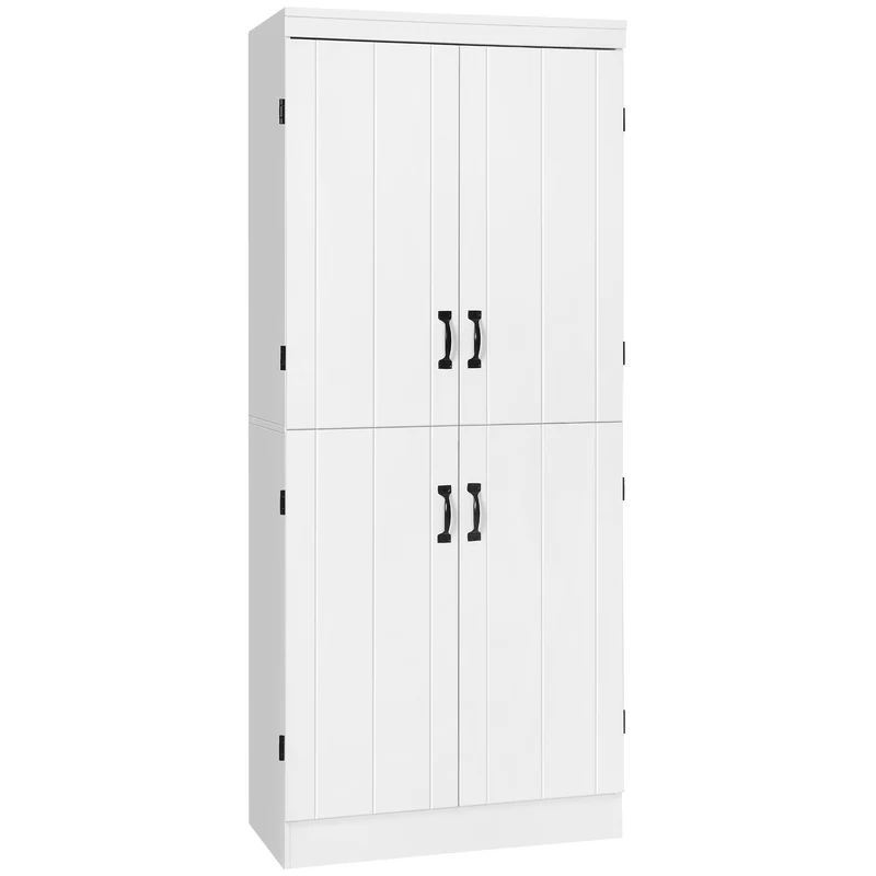 Armoire de cuisine buffet 76 x 40 x 176.7 cm 6 étagères réglables sécurisé anti basculement moderne épuré en MDF blanc 21_0002832