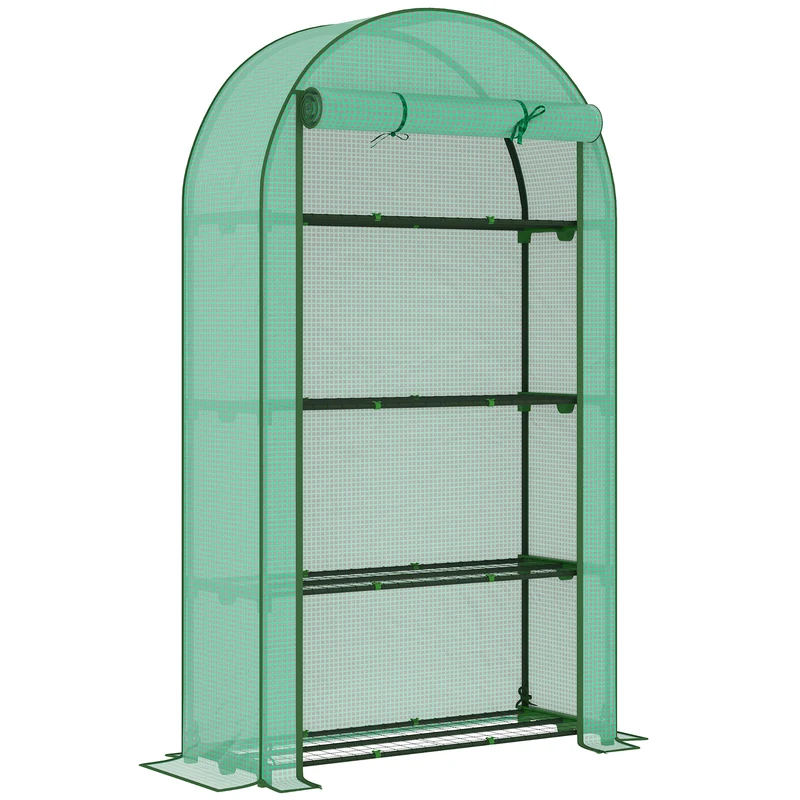 Serre de jardin pour balcon 105 x 45 x 160 cm 4 étagères anti-UV porte zippée cadre robuste contemporain en acier vert 21_0005516