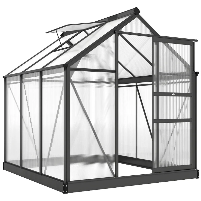 Serre de jardin 190 x 192 x 201 cm isolation ventilation réglable fondation renforcée stable moderne en polycarbonate gris 21_0004052