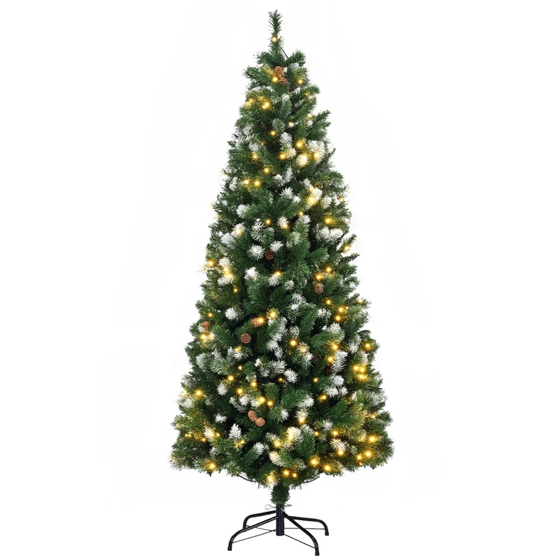 Sapin de noël artificiel salon 80 x 180 cm lumineux 250 led 703 branches pliable rustique décoratif en plastique vert 21_0001285