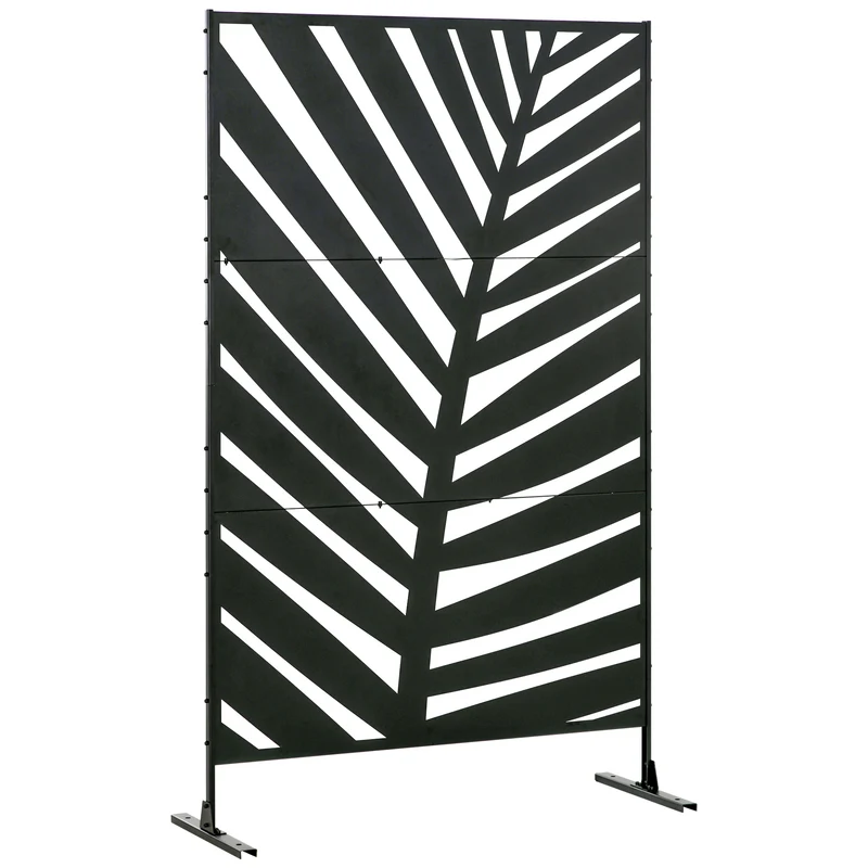 Paravent décoratif extérieur 122 x 45 x 198 cm brise vue occultant modulable terrasse jardin contemporain en acier noir 21_0003972
