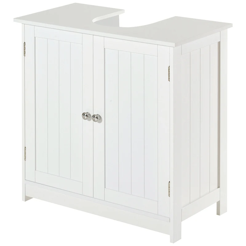 Meuble sous lavabo placard 2 portes 60 x 30 x 60 cm rangement optimisé étagère réglable design moderne cosy en MDF blanc 21_0001843