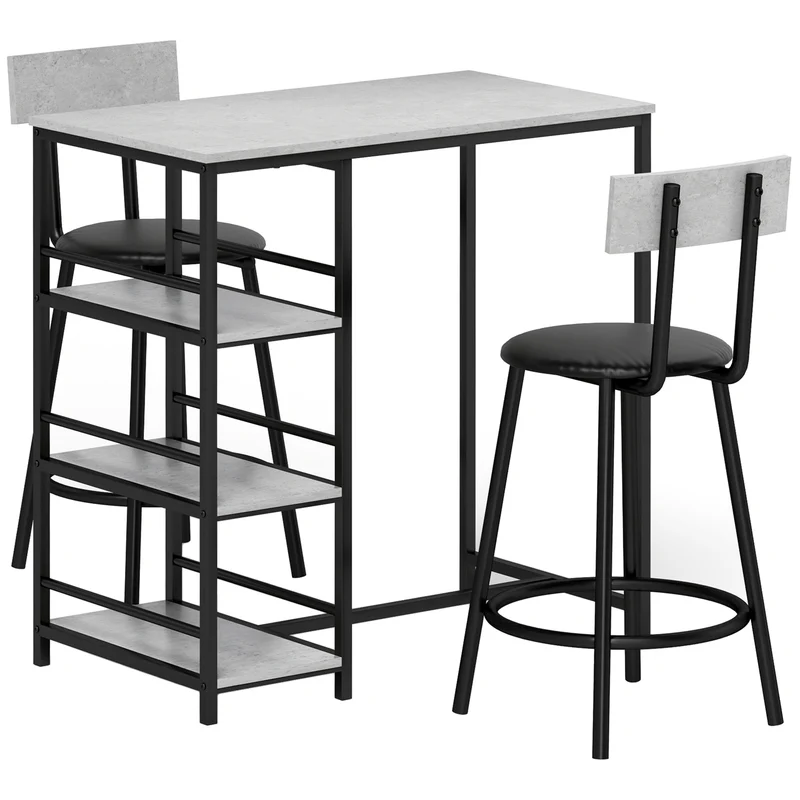 Lot de 3 table de bar mange debout salon 90 x 50 x 90.5 cm rangement étagère assise rembourrée moderne en MDF gris clair 21_0003282