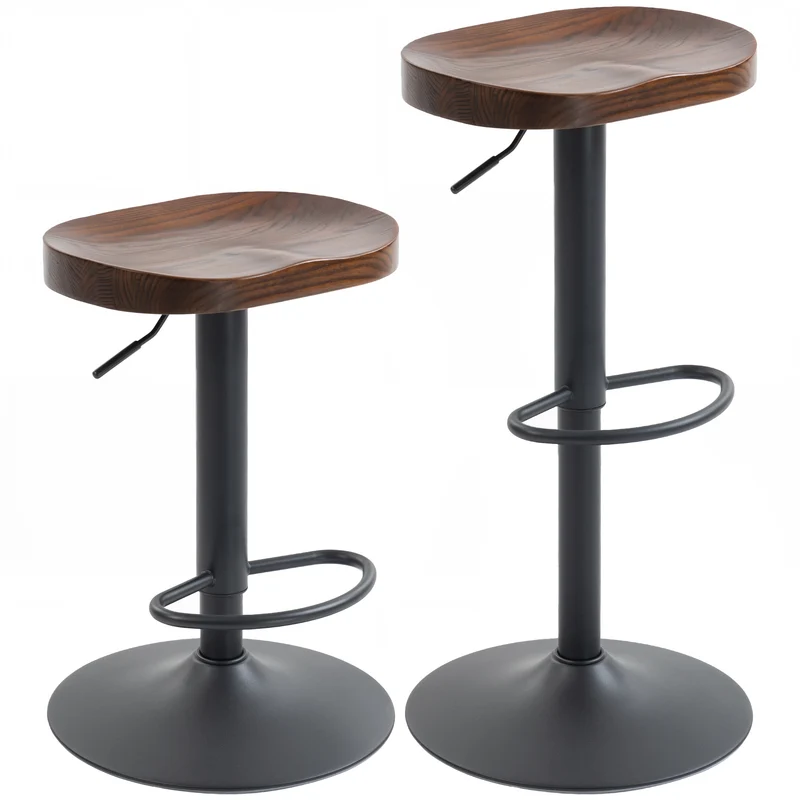 Lot de 2 tabourets de bar réglables 41,5 x 41,5 x 61-82 cm assise selle ergonomique stable rustique en bois marron foncé 21_0003392