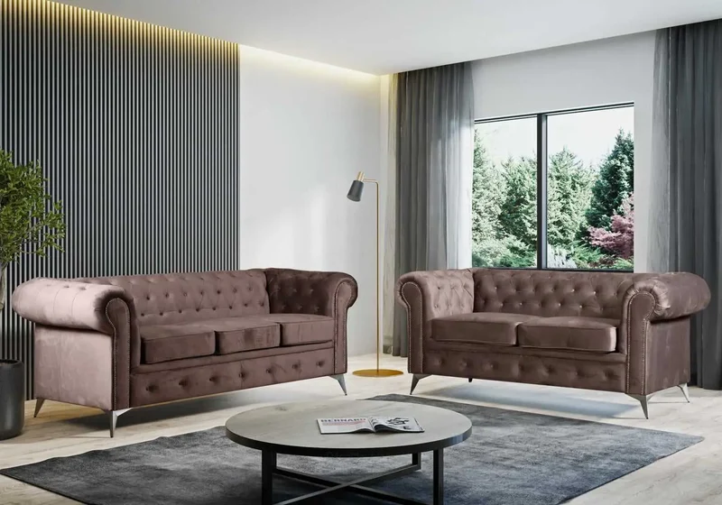 Canapé Chesterfield velours moka - Hugo