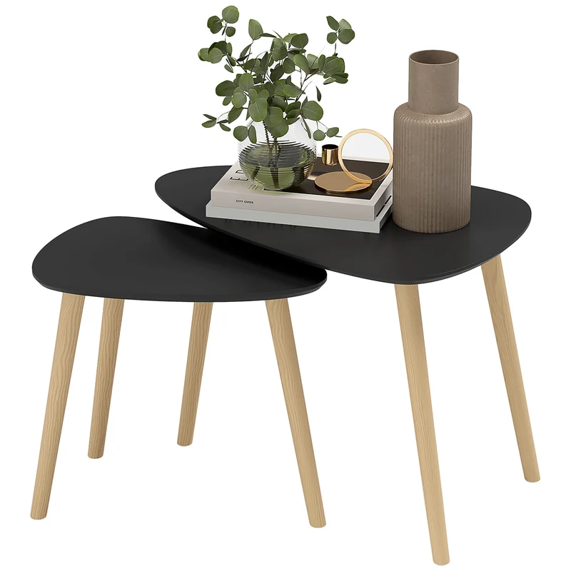 Lot de 2 tables basses gigognes 60 x 40 x 45 cm et 44 x 28 x 40 cm légères et empilables scandinave épuré en MDF noir 21_0003059