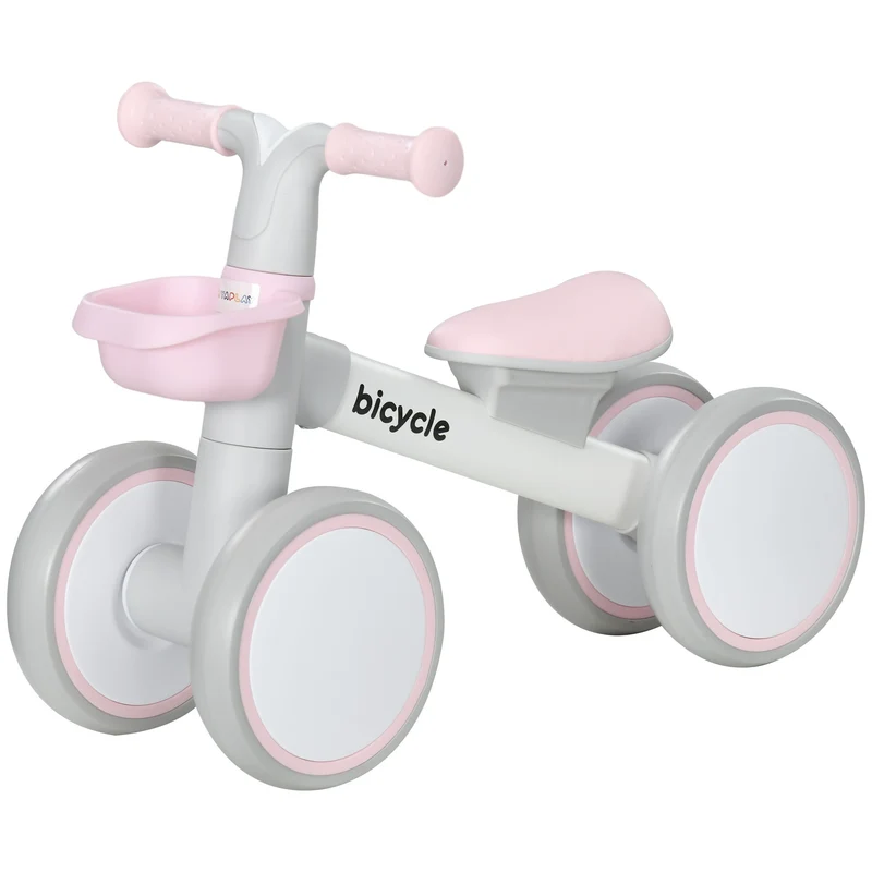Draisienne vélo d'équilibre 1 à 3 ans 56 x 27 x 39 cm selle réglable stabilité optimale 4 roues moderne épuré en PP rose 21_0000565