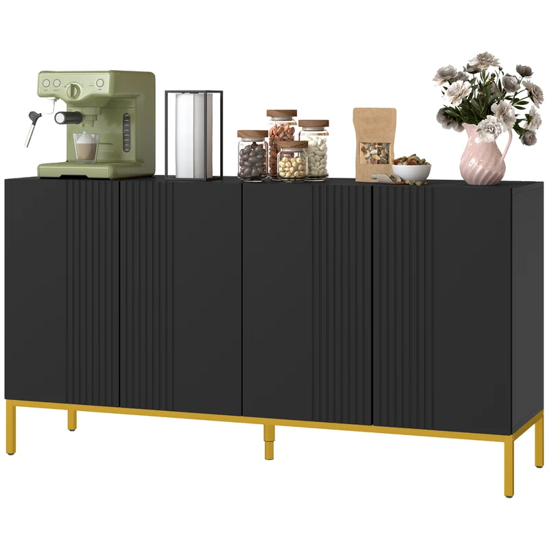 Buffet rangement 140 x 40 x 75 cm 2 portes étagères réglables plan de travail contemporain en panneau de particules noir 21_0003166