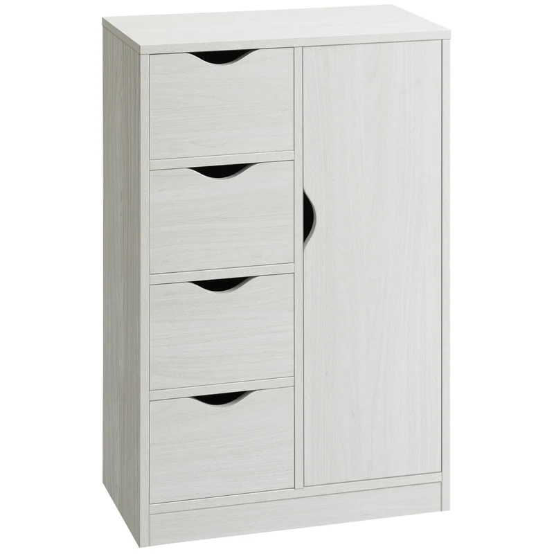 Buffet de rangement 54 x 29 x 83 cm 1 placard 4 tiroirs anti basculement scandinave épuré en panneau de particules blanc 21_0002835