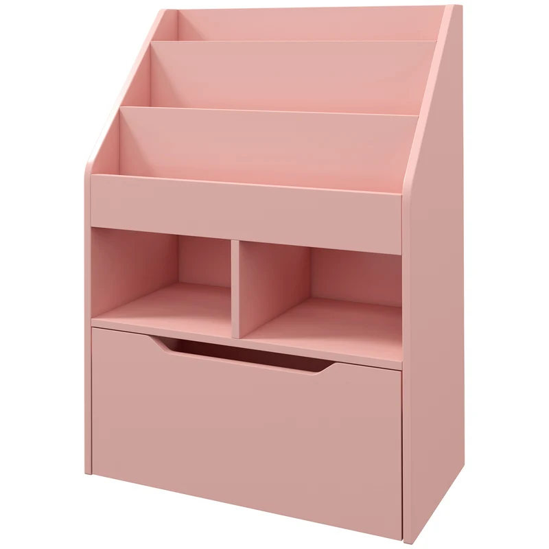 Bibliothèque étagère enfant 60 x 29.9 x 90 cm grand tiroir anti basculement pour chambre bureau scandinave en MDF rose 21_0000146