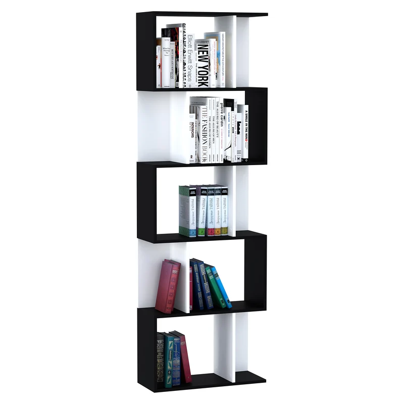 Bibliothèque en s 60 x 24 x 184,5 cm 5 étagères séparateur gain de place moderne épuré en panneau de particules noir 21_0001728