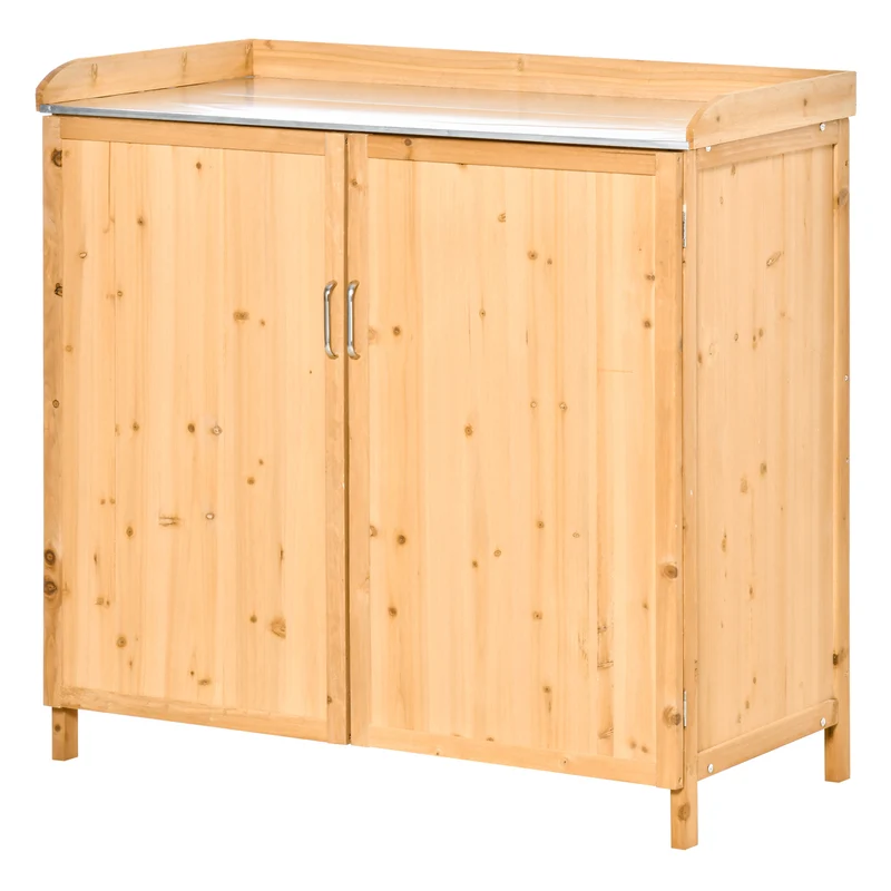 Armoire de jardin table de rempotage 2 en 1 98 x 48 x 95 cm rangement plateau imperméable rustique solide en bois marron 21_0004235