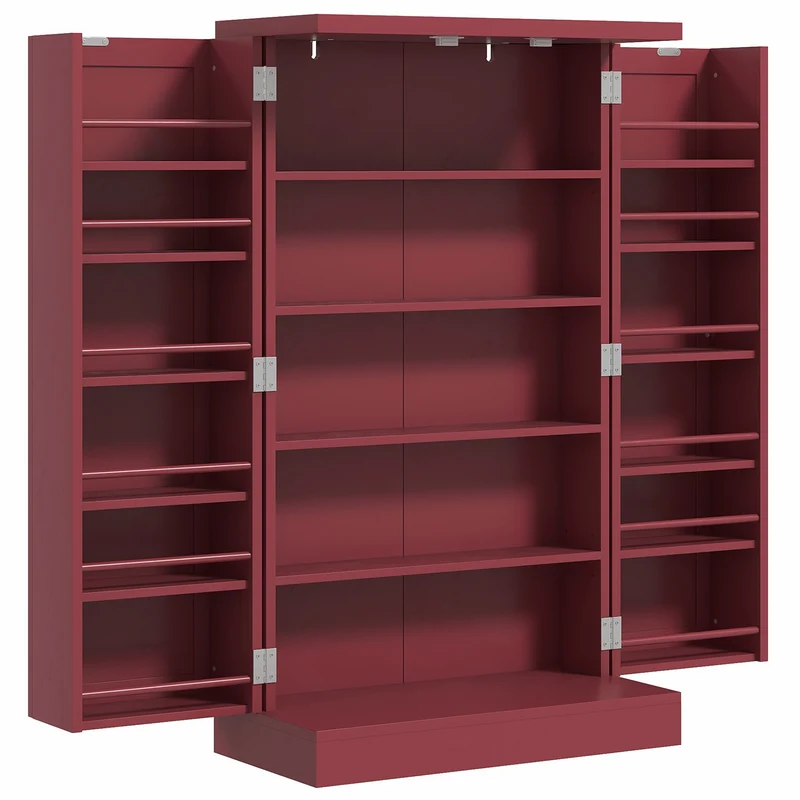 Armoire de cuisine 60 x 30 x 104 cm capacité réglable anti-basculement style contemporain épuré fini peint en MDF rouge 21_0003226