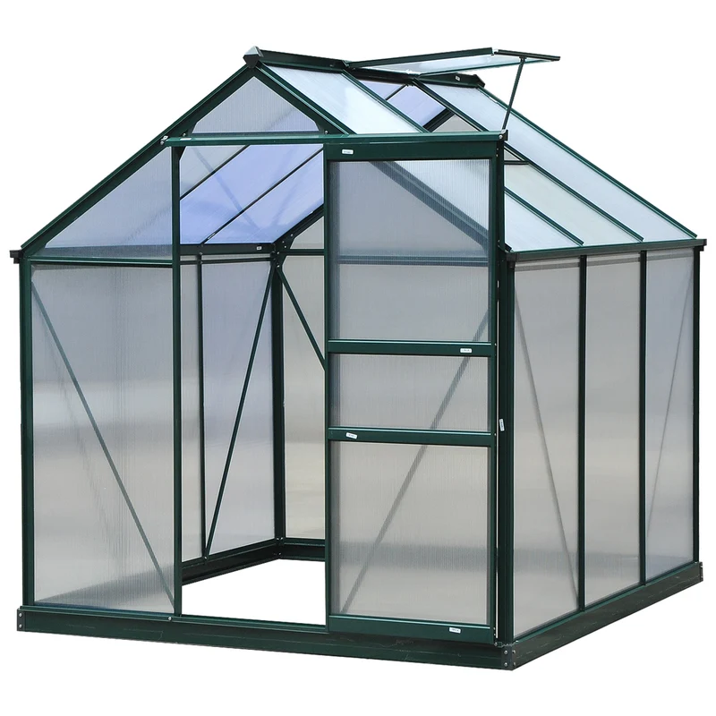 Serre de jardin porte coulissante 190 x 192 x 201 cm isolation ventilation moderne épuré en polycarbonate vert foncé 21_0004051