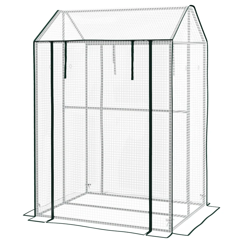 Serre de jardin 2 compartiments 100 x 80 x 150 cm protection uv et aération style contemporain en polyéthylène blanc 21_0004367