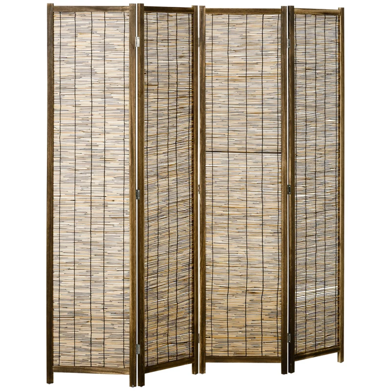 Paravent séparateur de pièce 4 panneaux tressés pliable 160 x 170 x 1.8 cm intimité style naturel cosy en bois naturel 21_0001283