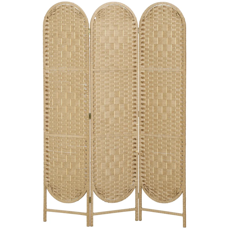 Paravent intérieur ovale 3 panneaux 120 x 170 cm séparateur pliable léger décoratif scandinave en bois de pin naturel 21_0003716