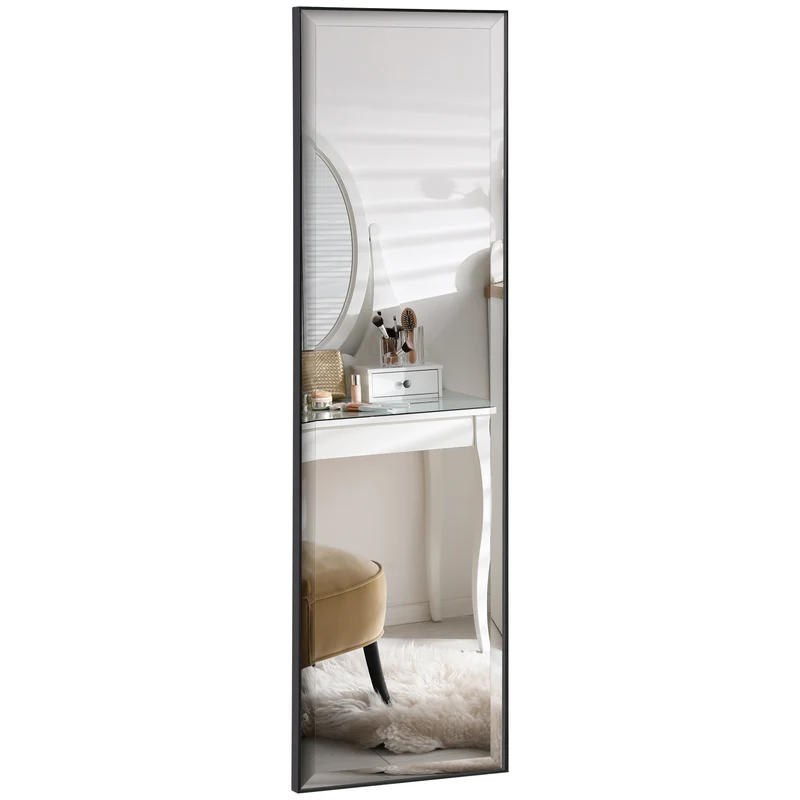 Miroir mural rectangulaire entrée 120 x 35 cm attache intégrée film anti éclats contemporain élégant en aluminium noir 21_0001509