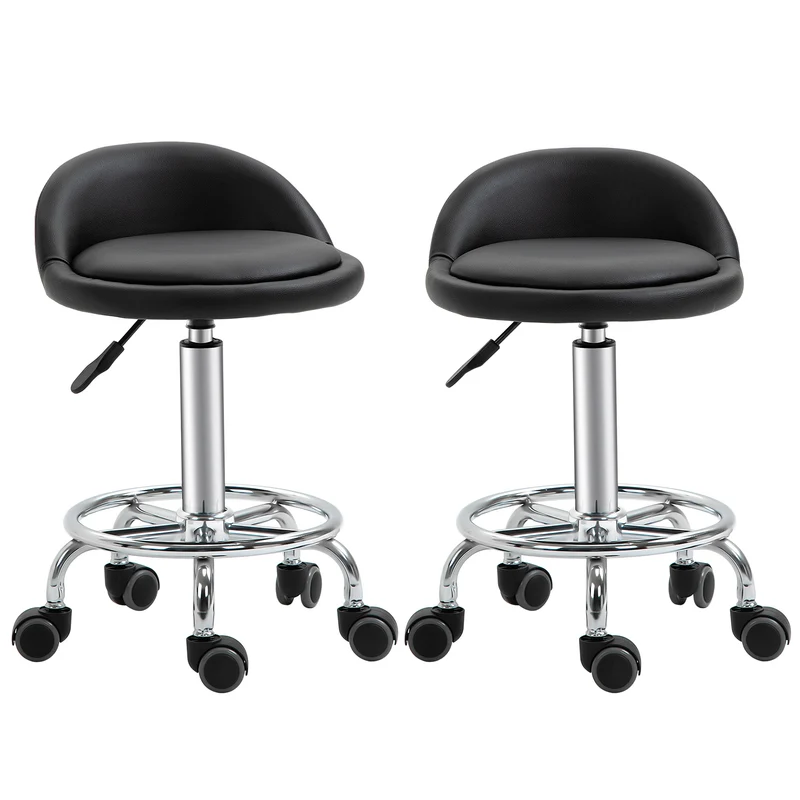 Lot de 2 tabourets pivotants à roulettes pro 38 x 38 x 72 cm assises ergonomiques réglables design contemporain en PU noir 21_0000777
