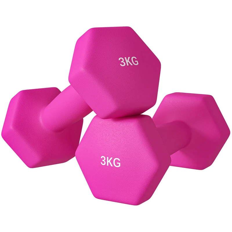 Lot de 2 haltères hexagonales entraînement maison 18 x 8 x 8 cm prise antidérapante design scandinave en métal rose 21_0006829