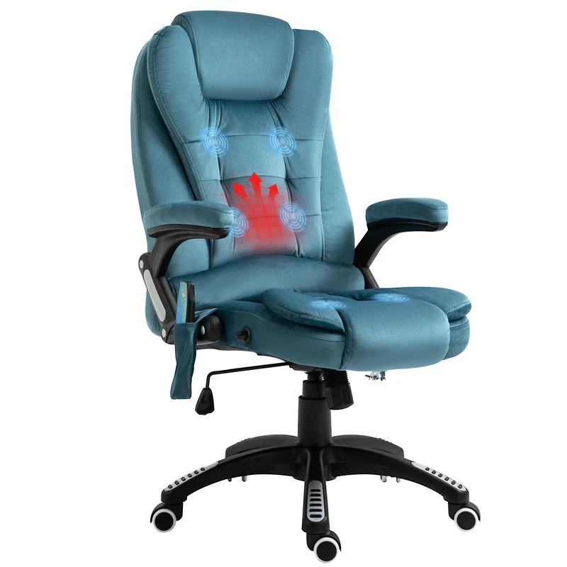 Fauteuil de bureau ergonomique 68 x 72 x 110 cm massant chauffant moderne contemporain ambiance cosy en polyester bleu 21_0006153