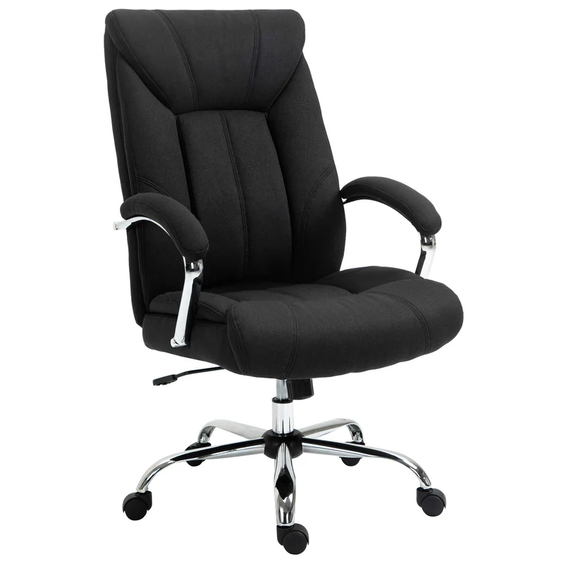 Fauteuil de bureau ergonomique 65 x 78 x 118 cm assise rembourrée hauteur réglable et bascule design moderne en lin noir 21_0006208