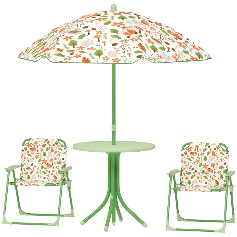 Ensemble salon de jardin enfants 4 pièces 50 x 50 x 122 cm chaises pliantes ombre décoratif en plastique vert clair 21_0000742
