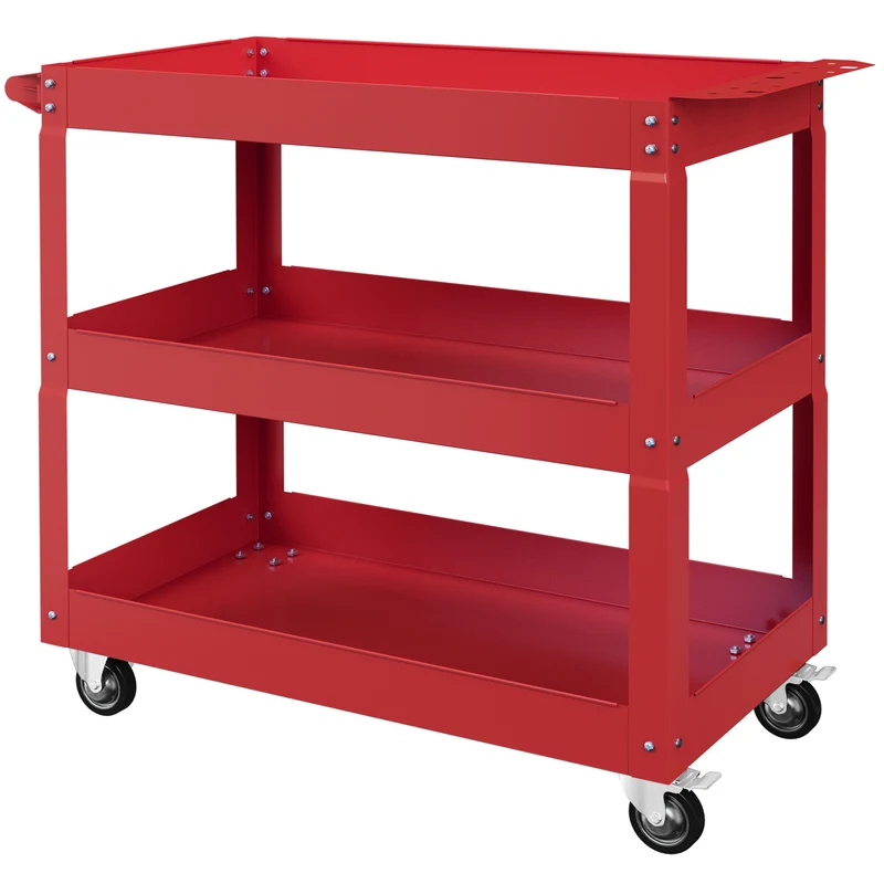 Chariot desserte d'atelier 83 x 35 x 76 cm 3 plateaux grande capacité 150 kg industriel contemporain en acier rouge 21_0006983