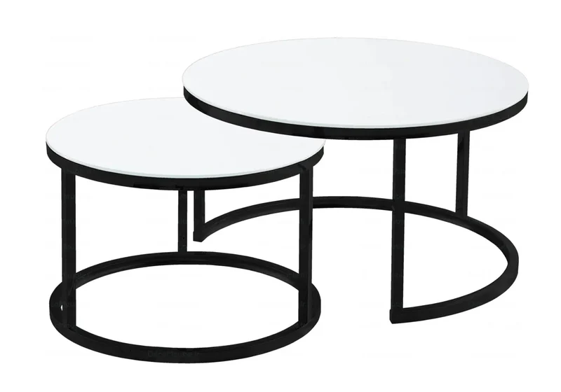 Tables gigognes noires verre blanc - Orea