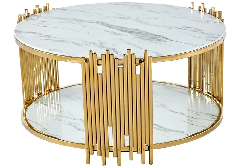 Table basse ronde doré marbre blanc - Eve
